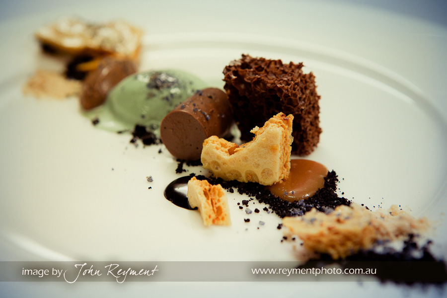 Spicers Clovelly Estate, Lindt Chocolate & honey mousse, honeycomb, crystallised violet ice cream and cocoa