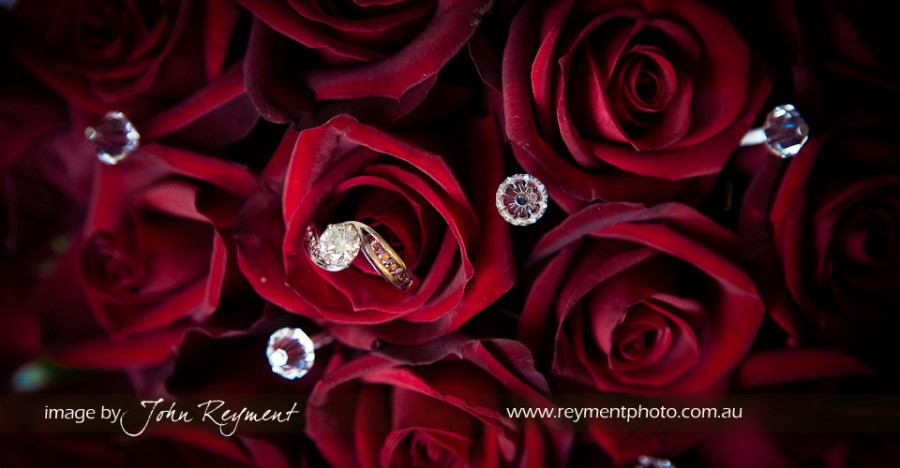 Engagement ring and roses, Valentine's Day, Brisbane wedding photographer, John Reyment