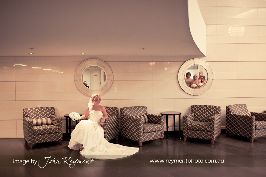 Brisbane wedding photography, Reyment Photographics, Bride in foyer, Oaks Aurora