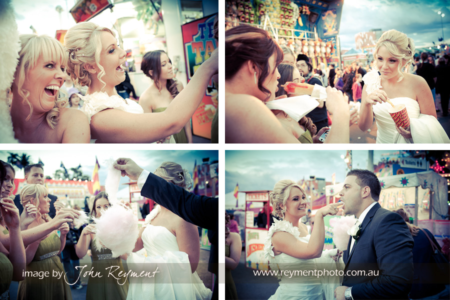 Brisbane wedding photography, Reyment Photographics, Bridal party in Sideshow Alley at the Brisbane Ekka