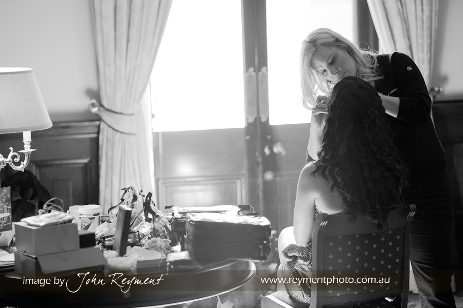 Bridal hair & makeup at the Conrad Hotel, Brisbane by Brisbane wedding photographer Reyment Photographics