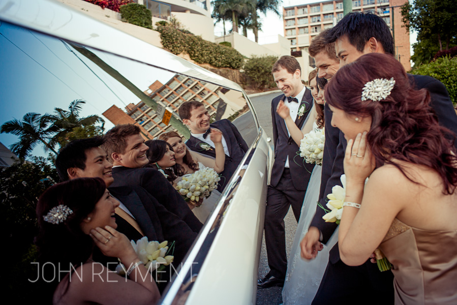 Stretch limo and bridal party